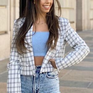 Danielle Bernstein Cropped Plaid Blazer NWT